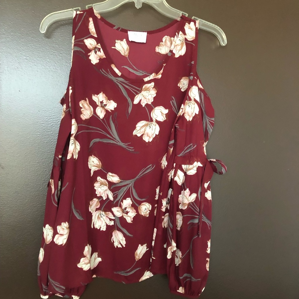 Sienna Sky Red and White Trendy cold shoulder with long bow tie sleeves